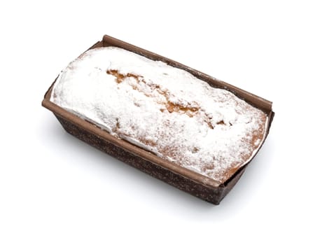 Ruddy rectangular cake on a white background