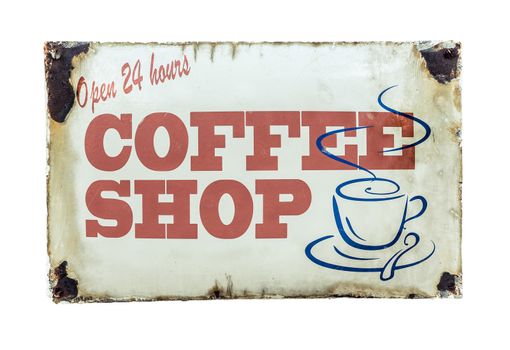 Isolated Retro Vintage Coffee Shop Sign For 24 Hour Diner