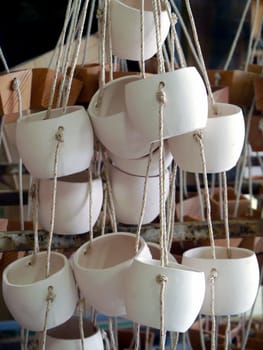 Hanging potted plants.