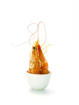 Baked butter shrimp on white background