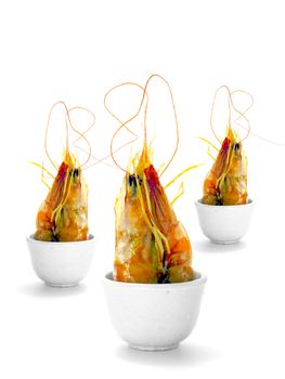 Baked butter shrimp on white background