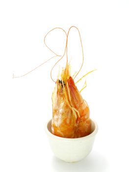 Baked butter shrimp on white background