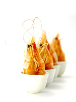 Baked butter shrimp on white background