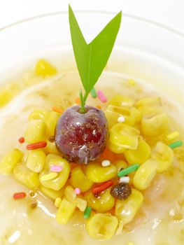 Agar dessert with fresh corn.