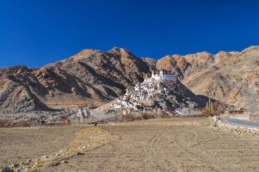 Scenic view of Buddhist Chemrey monastery in northern India
