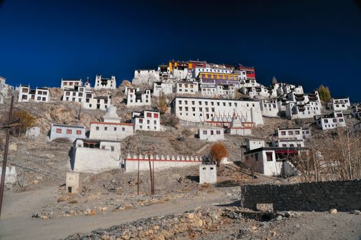 Close-up view of Thiksey monastery complex in India