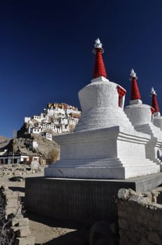 View of the Thiksey monastery in India from the distance