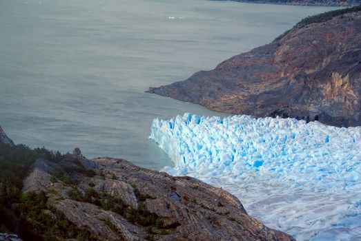 Wrinkled glacier descending into the ocean in Torres del Paine National Park