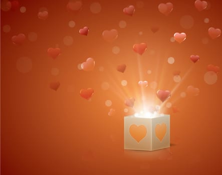 valentine box with flying hearts and shining sparkles