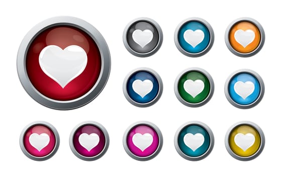valentine buttons set from buttons of different of colors and white hearts inside of them