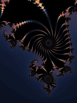 Digital computer graphic - renderi. Patterned fractal spiral in a dark colors for design.