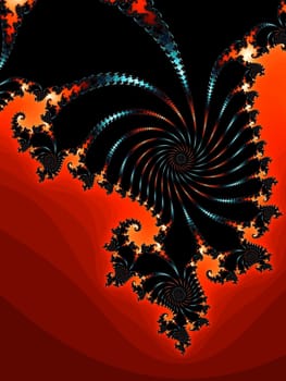 Digital computer graphic - renderi. Patterned fractal spiral in a dark colors for design.