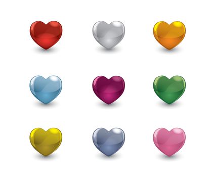 valentine hearts set from glassy hearts of different colors