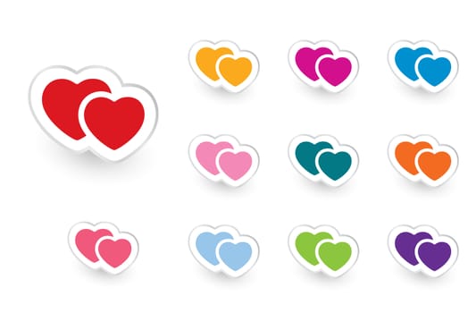 valentine icons set consisting from labels in shape of heart of different colors