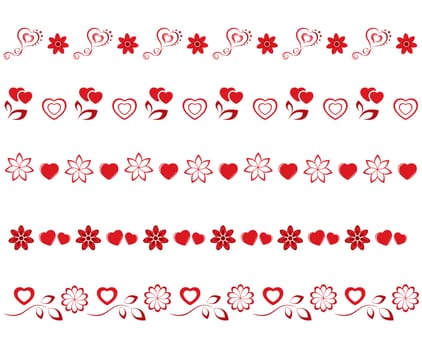 valentines borders set composed from hearts, flowers and leafs  on valentine theme