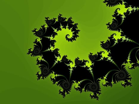 Digital computer graphic - renderi. Patterned fractal spiral in a green colors for design.
