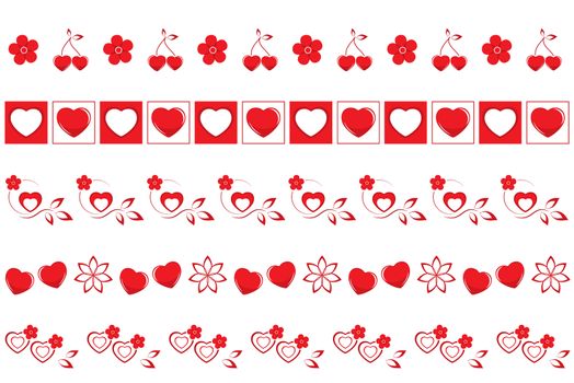 valentines borders set composed from hearts, flowers,leafs and rectangles on valentine theme