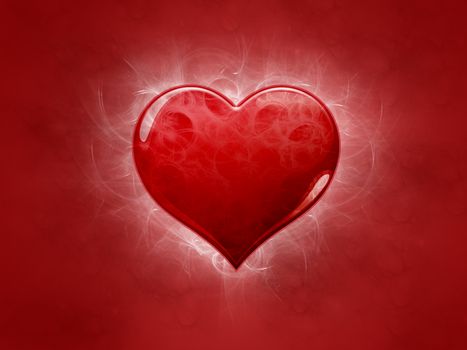 valentine banner composed from red heart with white fractals on the red background