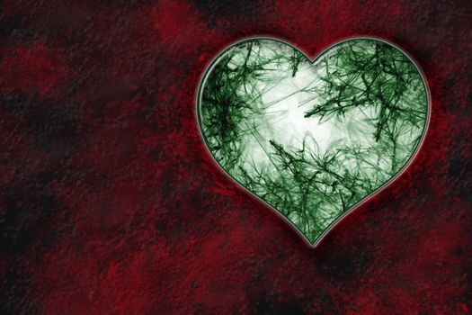 heart with green decoration from grass inside of them on the ecology theme