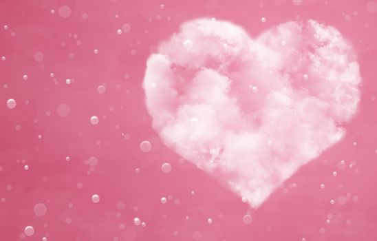 heart from clouds on the pink background with raining drops