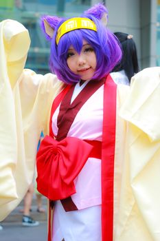 Bangkok - Aug 31: An unidentified Japanese anime cosplay hatsuse izuna pose  on August 31, 2014 at Central World, Bangkok, Thailand.