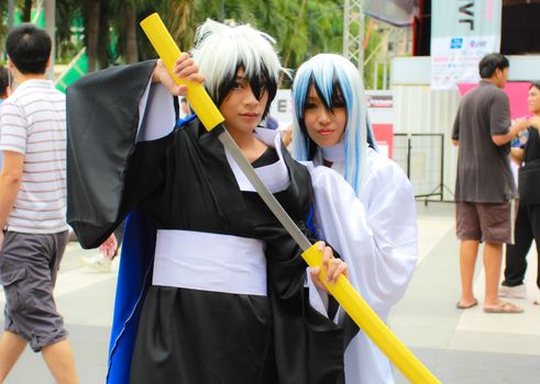 Bangkok - Aug 31: An unidentified Japanese anime cosplay Nura Rikuo pose  on August 31, 2014 at Central World, Bangkok, Thailand.