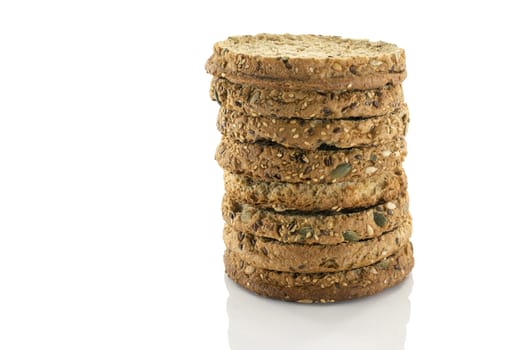 stack of rusks or biscuits isolated on white