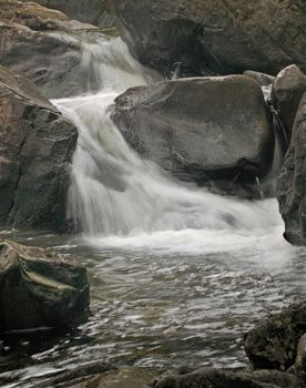 This is one of a series of waterfalls on the Afon Gamlan, a river in the Snowdonia National Park, in Wales, UK.