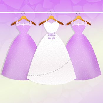 illustration of 







wedding dress and bridesmaids dresses