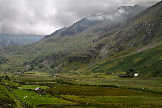 Isolated houses in a remote area of Snowdonia in North Wales UK.