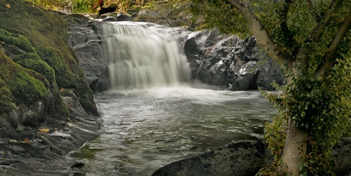 The river or in Welsh Afon Gamlan has many waterfalls on its way through the Snowdonia National Park in Wales, UK.