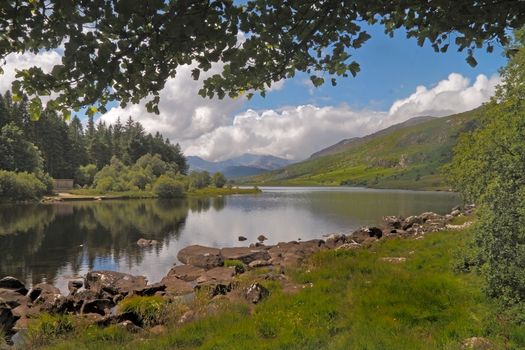 A lake in the Snowdonia National Park, in Wales, UK.