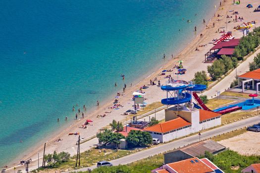 Idyllic turquoise beach aerial view, Island of Pag in Dalmatia, Croatia