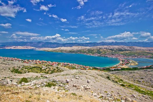 Pag island bay aerial view in Dalmatia, Croatia