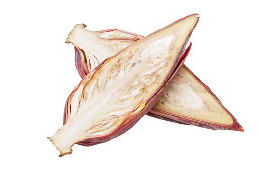 Banana blossom half cut isolated on white background