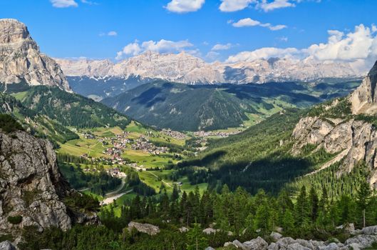 Panorama of Dolomiti Mountains and Badia Valley, Trentino Alto Adige, Italy