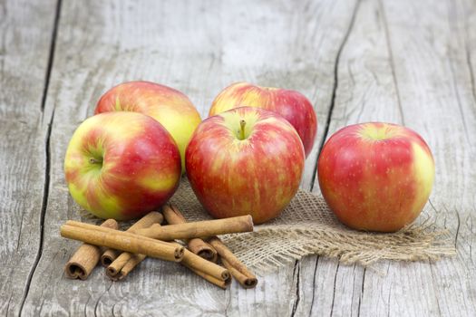 Red apples and cinnamon sticks