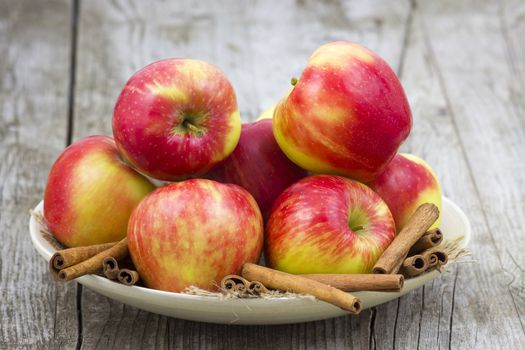 Red apples and cinnamon sticks 