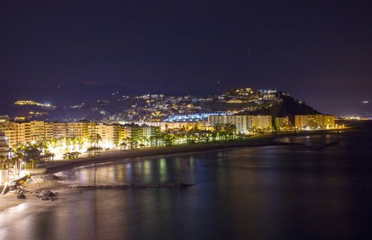 Playa De La Caletilla by night, Almunecar, Andalusia, Spain 