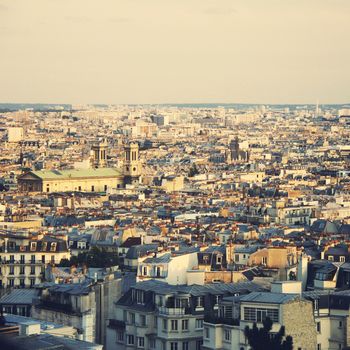 Top view of paris skyline, retro filter effect 
