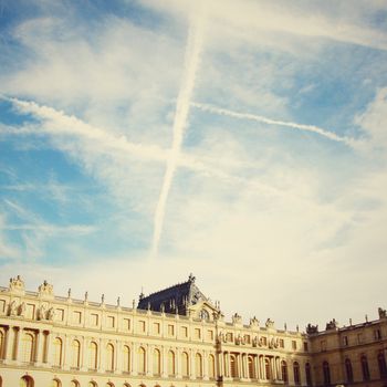 Chateau de Versailles and sky with Retro Filter Effect 