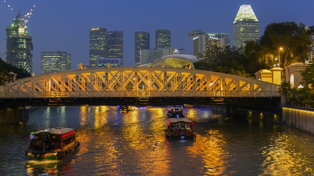 Singapore River and Anderson Bridge, 1910. Downtown Area, Afternoon in City. EDITORIAL, 12.02.2014 - Singapore