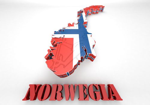 3d map illustration of Norway with Flag