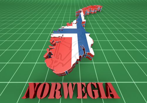 3d map illustration of Norway with Flag