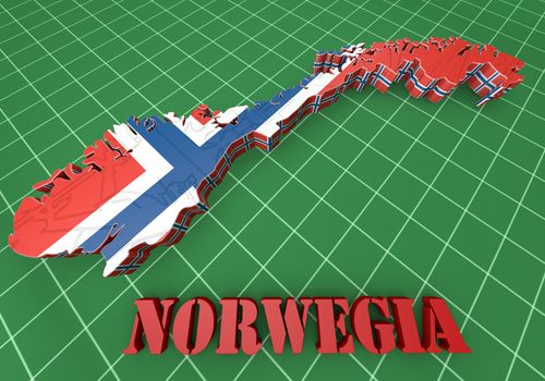 3d map illustration of Norway with Flag