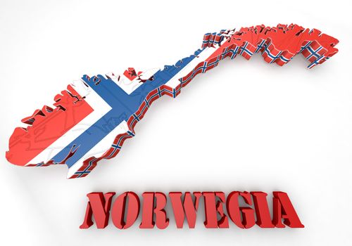 3d map illustration of Norway with Flag