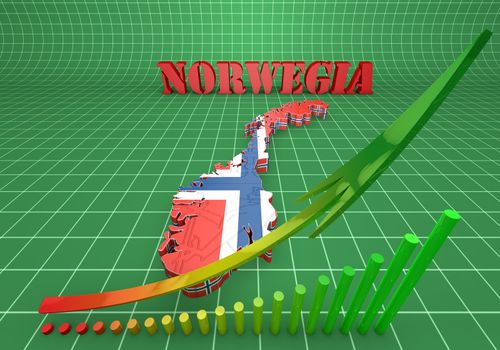 3d map illustration of Norway with Flag