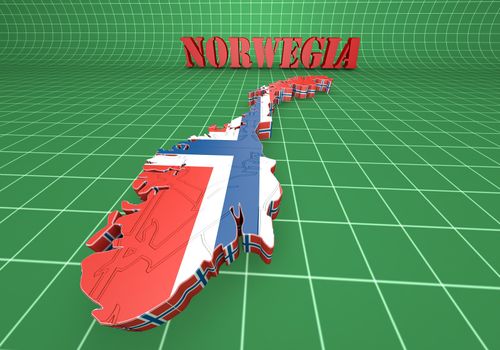 3d map illustration of Norway with Flag