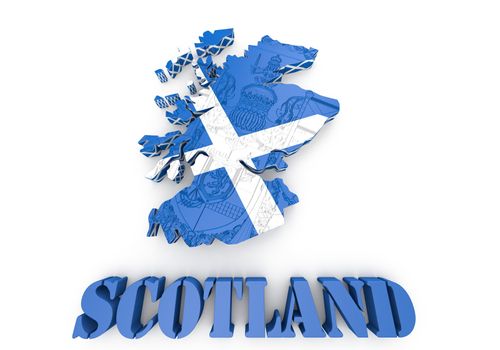 3D map illustration of Sctotland with flag
