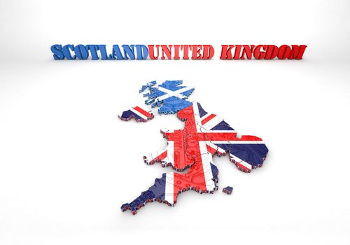 3D map illustration of Scotland and England with flag